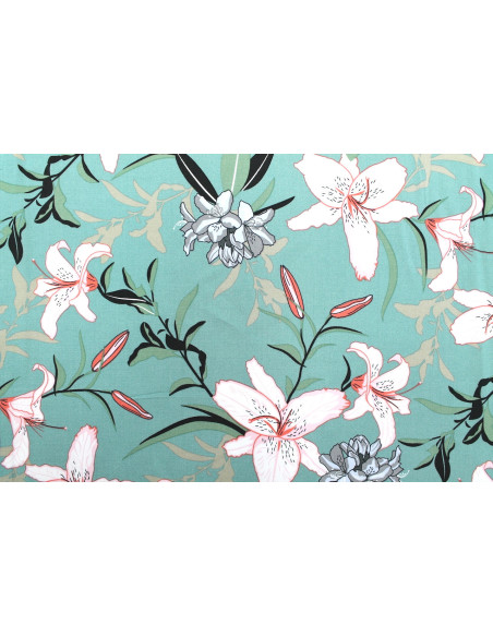 Tissu Popeline Viscose Imprimé Fleur Lysa Bleu -Au Mètre