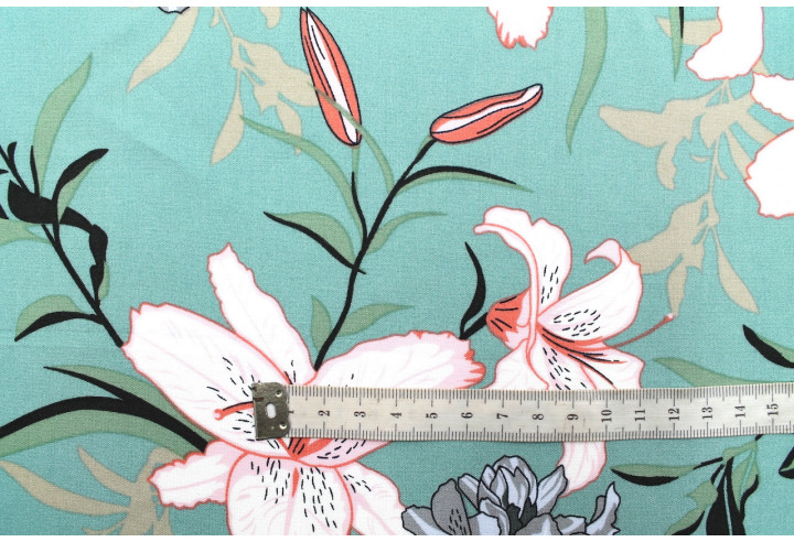 Tissu Popeline Viscose Imprimé Fleur Lysa Bleu -Au Mètre