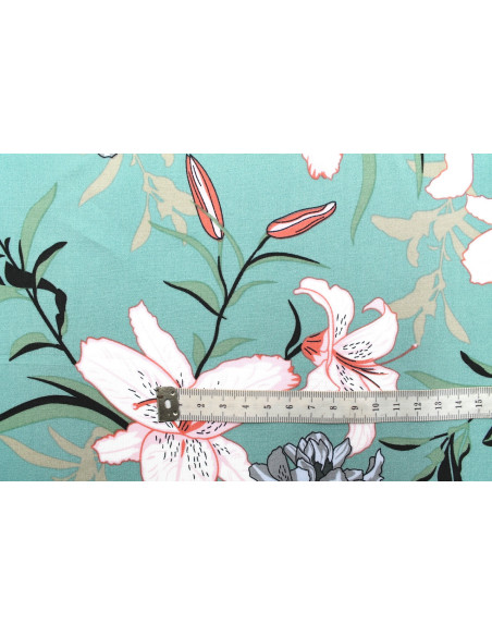 Tissu Popeline Viscose Imprimé Fleur Lysa Bleu -Au Mètre