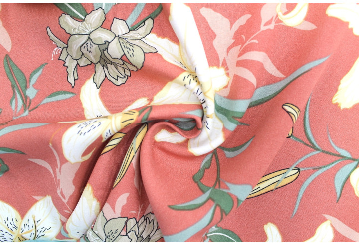 Tissu Popeline Viscose Imprimé Fleur Lysa Rose -Au Mètre
