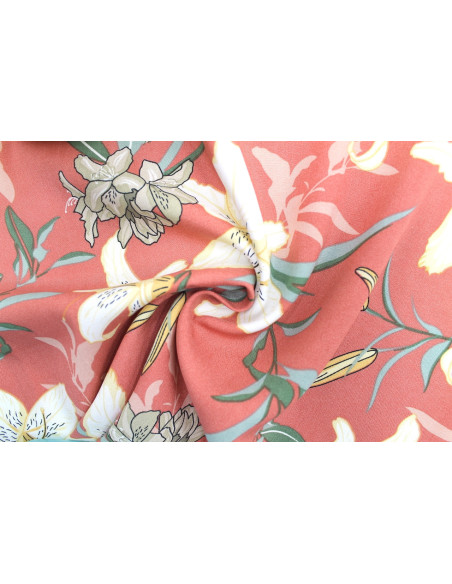 Tissu Popeline Viscose Imprimé Fleur Lysa Rose -Au Mètre
