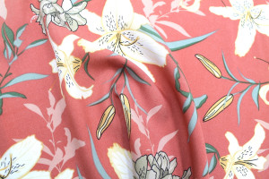 Tissu Popeline Viscose Imprimé Fleur Lysa Rose -Au Mètre 2