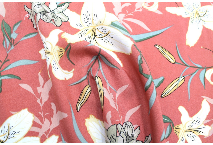 Tissu Popeline Viscose Imprimé Fleur Lysa Rose -Au Mètre