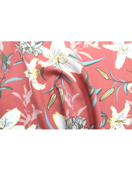Tissu Popeline Viscose Imprimé Fleur Lysa Rose -Au Mètre