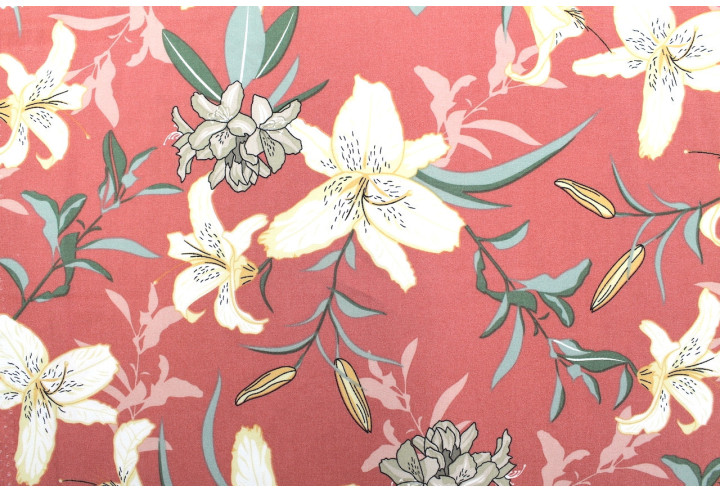 Tissu Popeline Viscose Imprimé Fleur Lysa Rose -Au Mètre