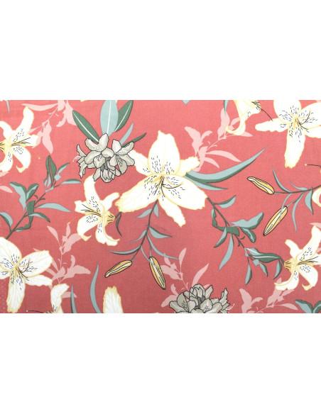 Tissu Popeline Viscose Imprimé Fleur Lysa Rose -Au Mètre