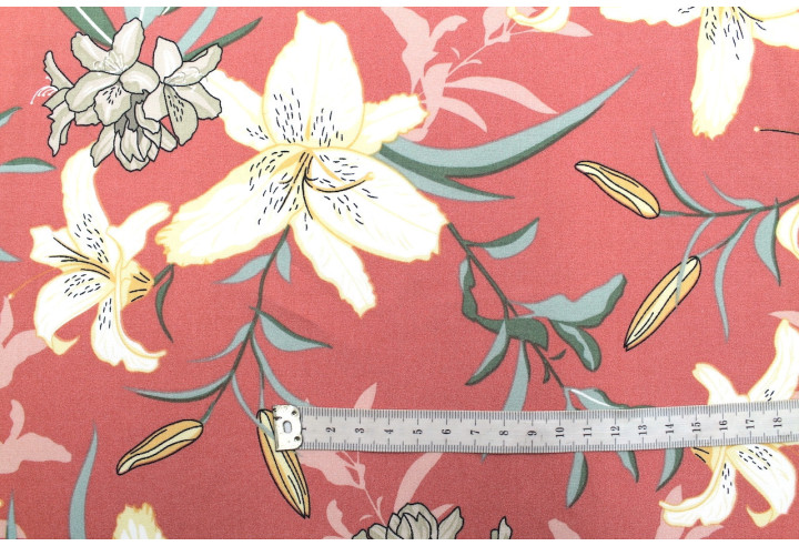 Tissu Popeline Viscose Imprimé Fleur Lysa Rose -Au Mètre