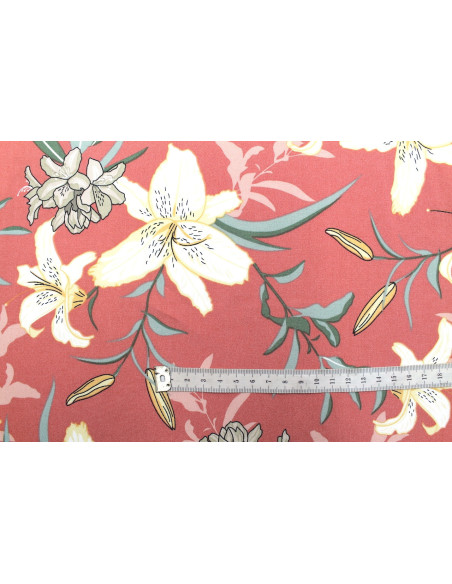 Tissu Popeline Viscose Imprimé Fleur Lysa Rose -Au Mètre