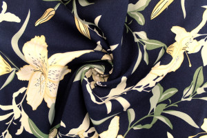 Tissu Popeline Viscose Imprimé Fleur Lysa Marine -Au Mètre