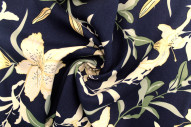 Tissu Popeline Viscose Imprimé Fleur Lysa Marine -Au Mètre