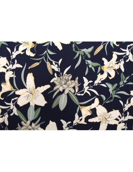 Tissu Popeline Viscose Imprimé Fleur Lysa Marine -Au Mètre