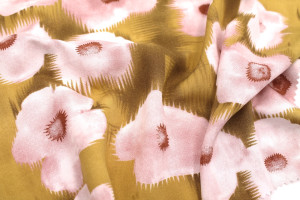 Tissu Popeline Viscose Imprimé Fleur Liseron Moutarde -Au Mètre 2