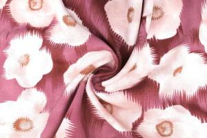 Tissu Popeline Viscose Imprimé Fleur Liseron Rose -Au Mètre