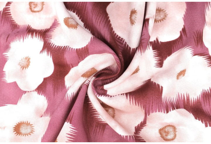 Tissu Popeline Viscose Imprimé Fleur Liseron Rose -Au Mètre