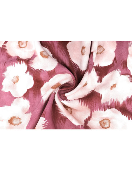 Tissu Popeline Viscose Imprimé Fleur Liseron Rose -Au Mètre