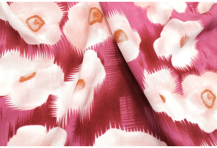 Tissu Popeline Viscose Imprimé Fleur Liseron Rose -Au Mètre