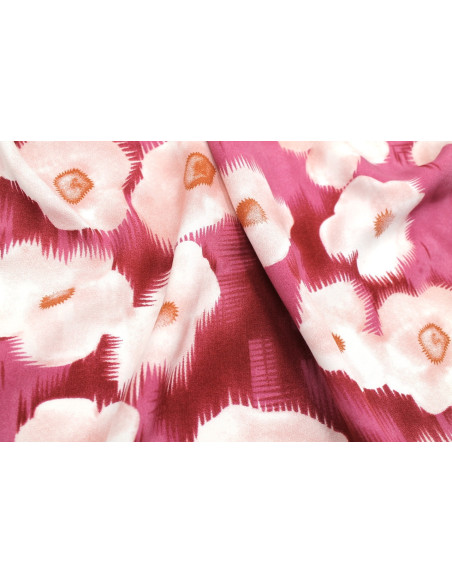 Tissu Popeline Viscose Imprimé Fleur Liseron Rose -Au Mètre