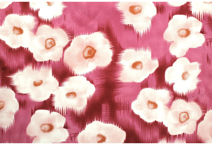 Tissu Popeline Viscose Imprimé Fleur Liseron Rose -Au Mètre