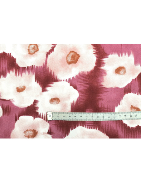Tissu Popeline Viscose Imprimé Fleur Liseron Rose -Au Mètre