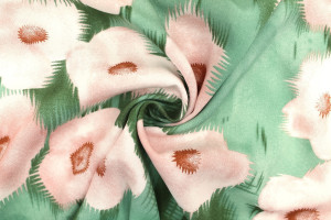 Tissu Popeline Viscose Imprimé Fleur Liseron Vert -Au Mètre