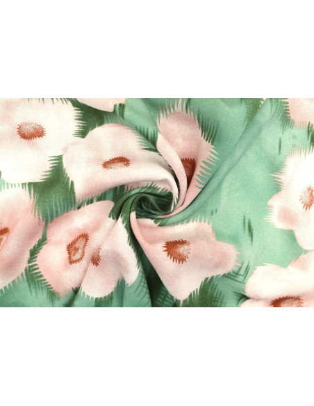 Tissu Popeline Viscose Imprimé Fleur Liseron Vert -Au Mètre