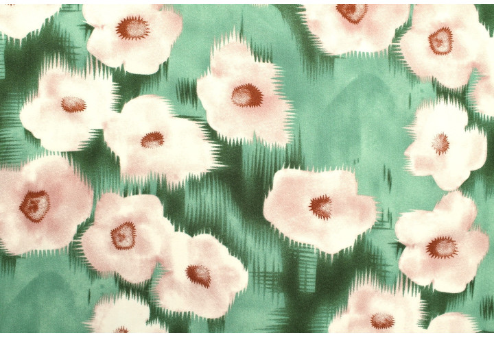 Tissu Popeline Viscose Imprimé Fleur Liseron Vert -Au Mètre