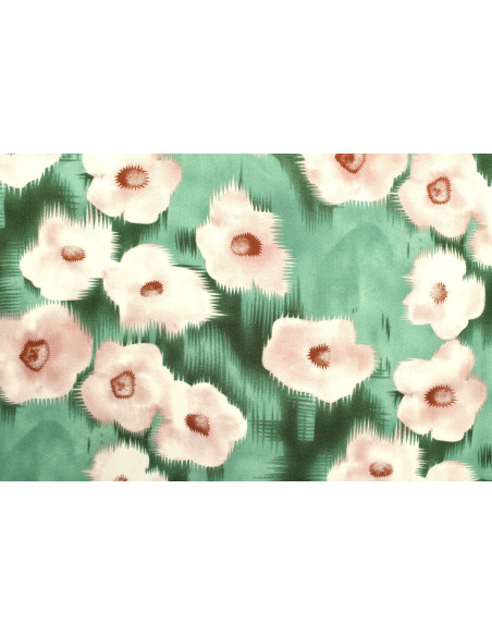 Tissu Popeline Viscose Imprimé Fleur Liseron Vert -Au Mètre