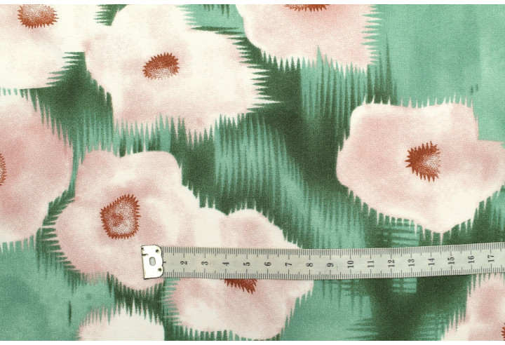 Tissu Popeline Viscose Imprimé Fleur Liseron Vert -Au Mètre