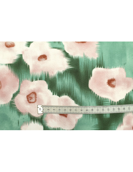 Tissu Popeline Viscose Imprimé Fleur Liseron Vert -Au Mètre