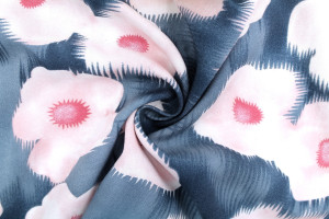Tissu Popeline Viscose Imprimé Fleur Liseron Gris -Au Mètre