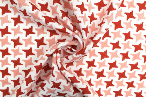 Tissu Popeline Viscose Imprimé Pied de Poule Rouge -Au Mètre
