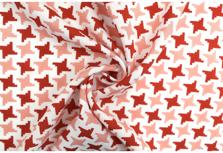 Tissu Popeline Viscose Imprimé Pied de Poule Rouge -Au Mètre