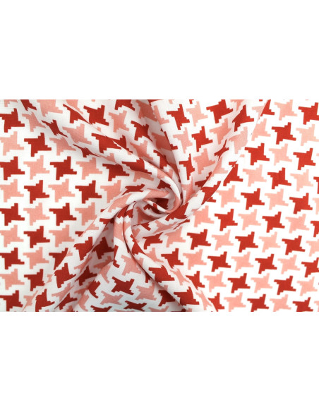 Tissu Popeline Viscose Imprimé Pied de Poule Rouge -Au Mètre