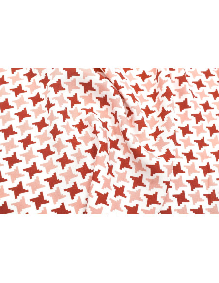 Tissu Popeline Viscose Imprimé Pied de Poule Rouge -Au Mètre