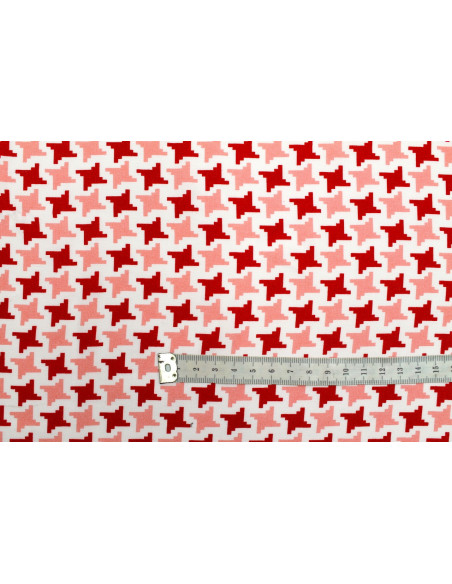 Tissu Popeline Viscose Imprimé Pied de Poule Rouge -Au Mètre