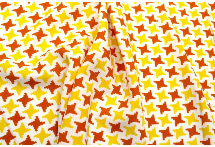 Tissu Popeline Viscose Imprimé Pied de Poule Jaune -Au Mètre