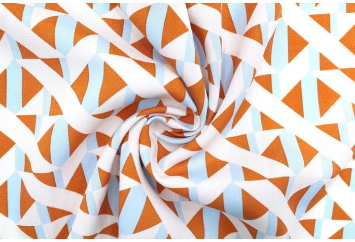 Tissu Popeline Viscose Imprimé Tétris Orange -Au Mètre