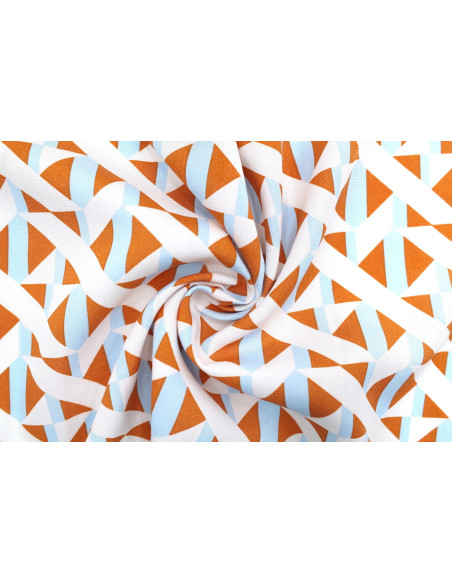 Tissu Popeline Viscose Imprimé Tétris Orange -Au Mètre