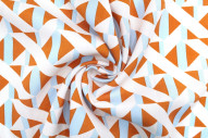 Tissu Popeline Viscose Imprimé Tétris Orange -Au Mètre