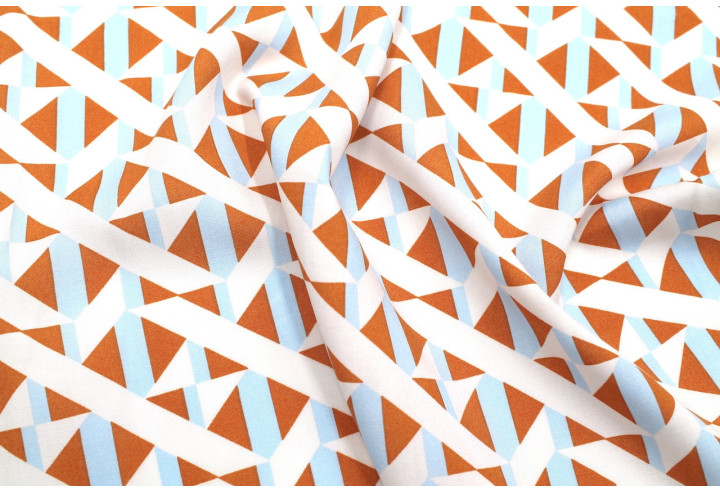 Tissu Popeline Viscose Imprimé Tétris Orange -Au Mètre