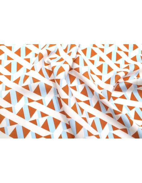 Tissu Popeline Viscose Imprimé Tétris Orange -Au Mètre