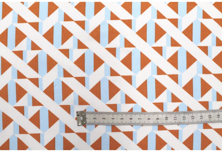 Tissu Popeline Viscose Imprimé Tétris Orange -Au Mètre
