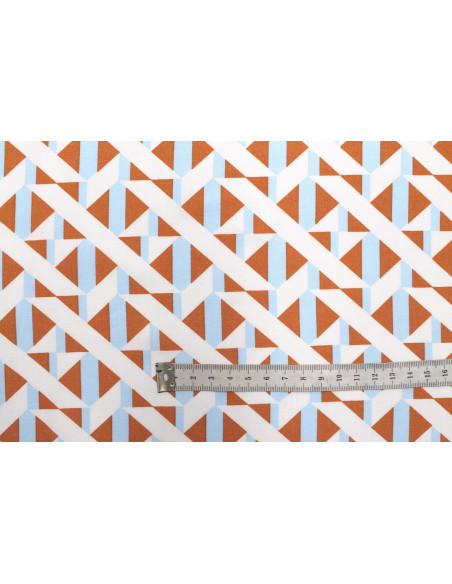 Tissu Popeline Viscose Imprimé Tétris Orange -Au Mètre