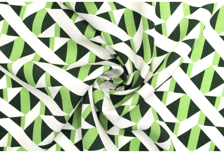 Tissu Popeline Viscose Imprimé Tétris Vert -Au Mètre