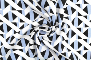 Tissu Popeline Viscose Imprimé Tétris Bleu -Au Mètre