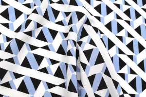 Tissu Popeline Viscose Imprimé Tétris Bleu -Au Mètre 2