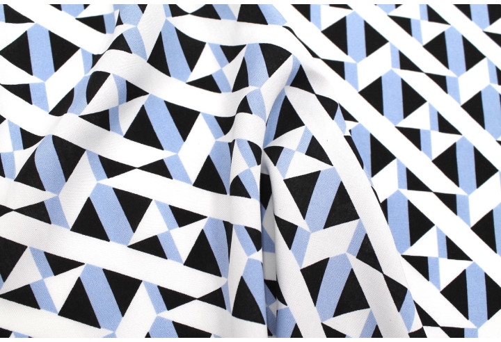Tissu Popeline Viscose Imprimé Tétris Bleu -Au Mètre