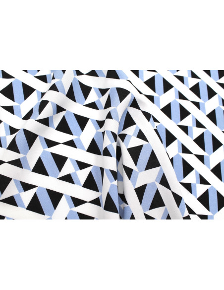 Tissu Popeline Viscose Imprimé Tétris Bleu -Au Mètre