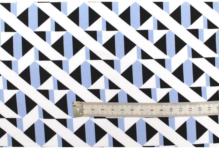Tissu Popeline Viscose Imprimé Tétris Bleu -Au Mètre