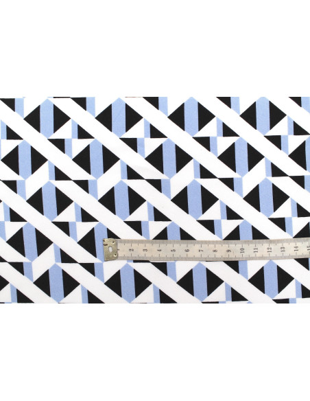 Tissu Popeline Viscose Imprimé Tétris Bleu -Au Mètre